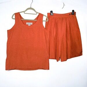 Vintage Niveau Classix 100% Silk Tank Top (L) Shorts (S) Set Orange Women